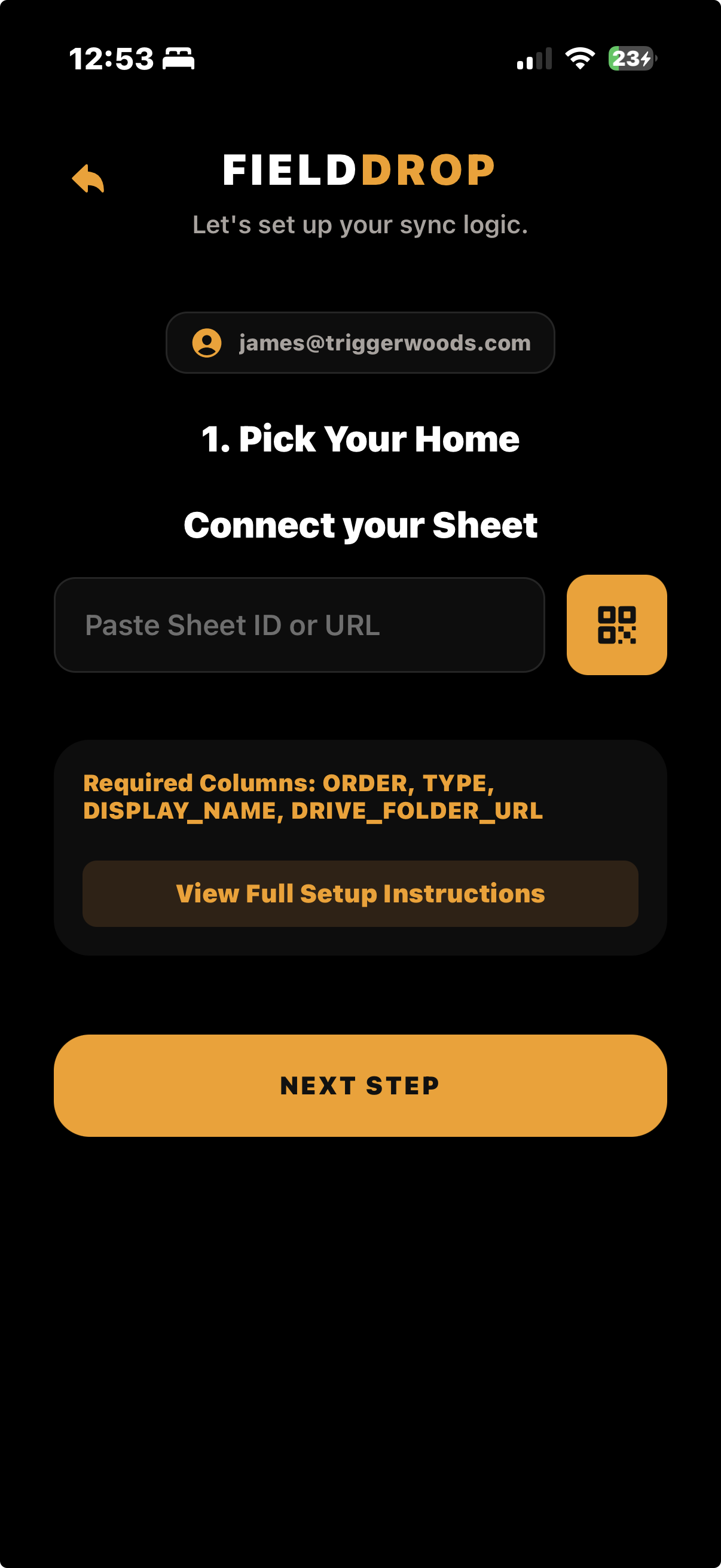 Connect Google Sheet screen